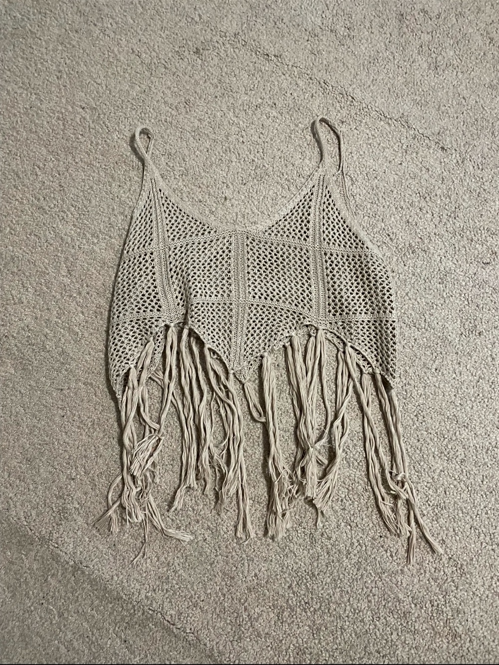 Crochet Fringe Crop Top in Light Beige size Small - Picture 2 of 6